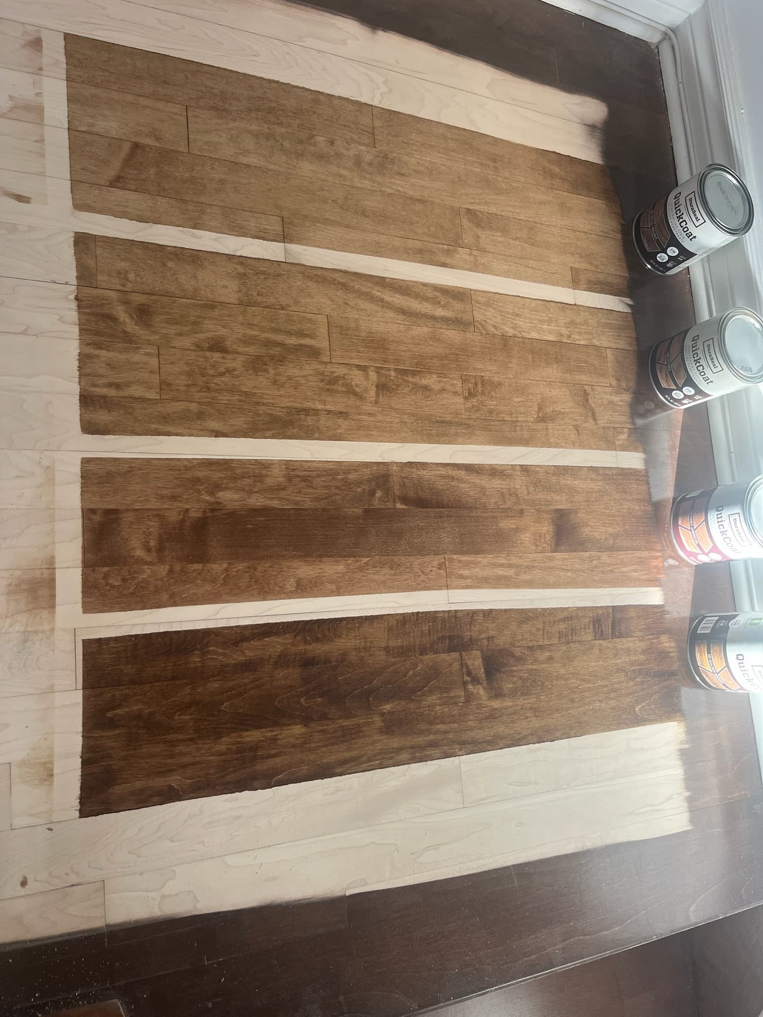 Stain samples applied to the floor
